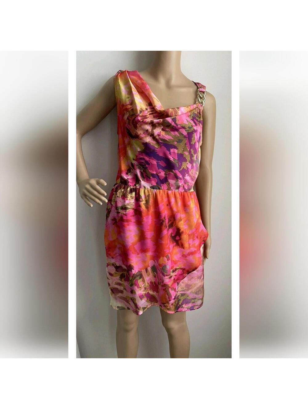 Jennifer Lopez J-lo Vibrant Cowl Neck Flutter Dress EUC Medium Cruise Vacation